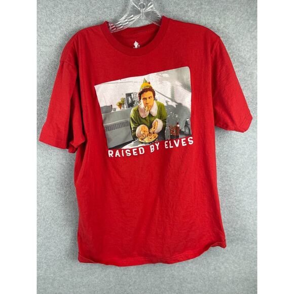 Elf Movie Raised By Elves T Shirt Men's‎ Size L Red Buddy the Elf - Picture 1 of 6